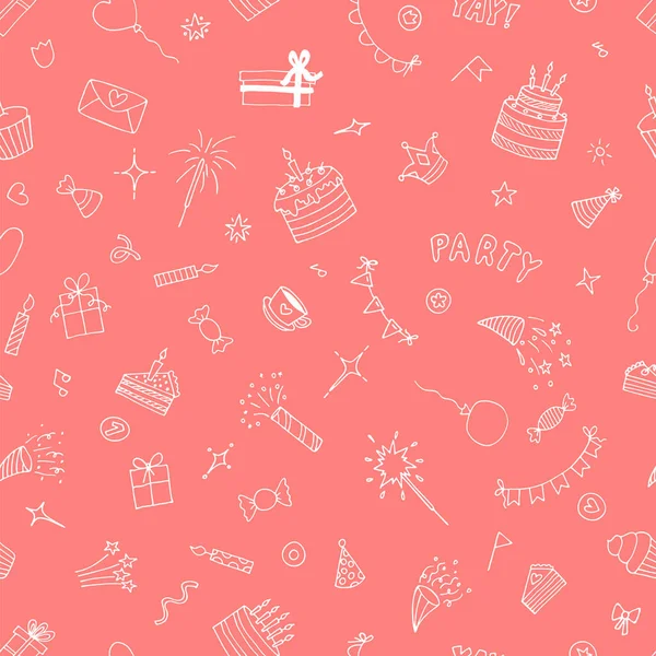 Birthday Seamless Pattern Happy Birthday Cute Doodle Background Hand Drawn — Vettoriale Stock