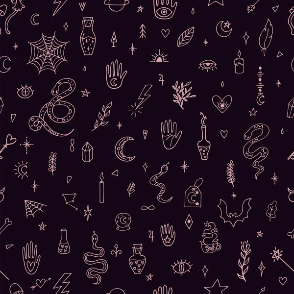 Magical Hand Drawn Seamless Pattern Doodle Boho Style Mystical Esoteric — Vettoriale Stock