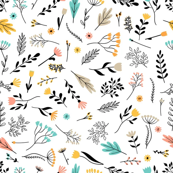 Seamless Pattern Hand Drawn Flowers Trendy Texture Fabric Wrapping Print — Vector de stock