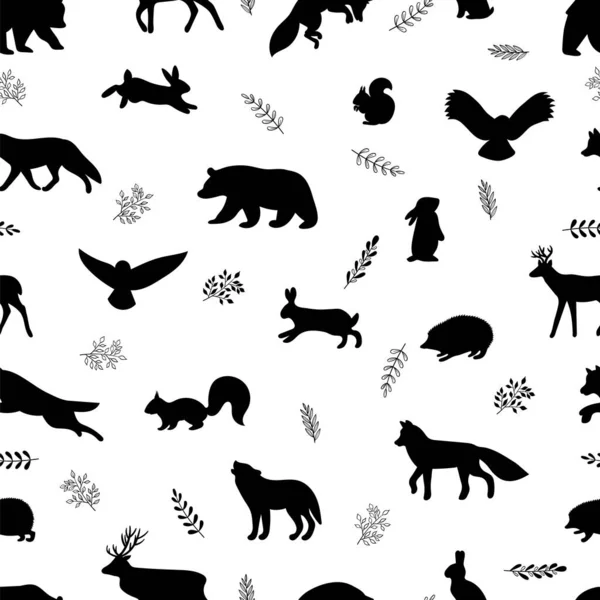 Patrón Sin Costuras Con Animales Silvestres Del Bosque Vida Bosque — Vector de stock