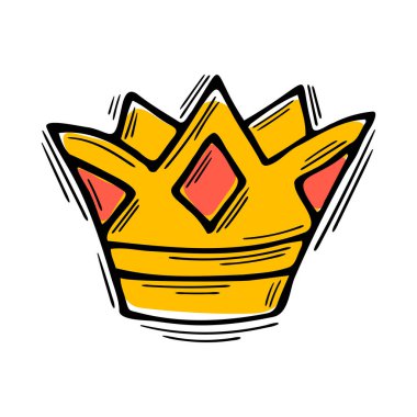 El yapımı taç. Eskiz stili. Kraliyet tacı. Doodle ikonu. Vektör illüstrasyonu