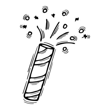 Hand drawn petard. Doodle firework, firecracker, sparkler. Celebration concept. Vector illustration