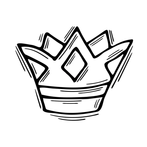 Corona Dibujada Mano Icono Doodle Tiara Real Estilo Boceto Ilustración — Vector de stock