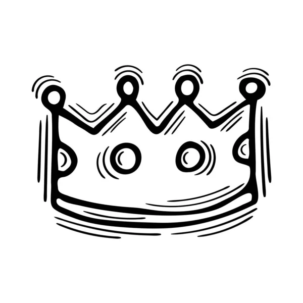 Handgetekende Kroon Een Koninklijke Tiara Schets Stijl Doodle Icoon Vectorillustratie — Stockvector