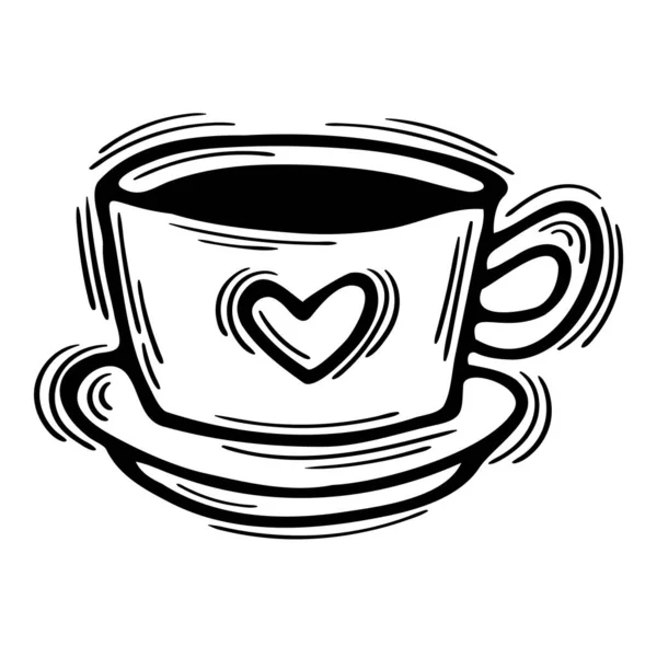 Doodle Cup Coffee Tea Theme Hot Drink Outline Hand Drawn — Stok Vektör