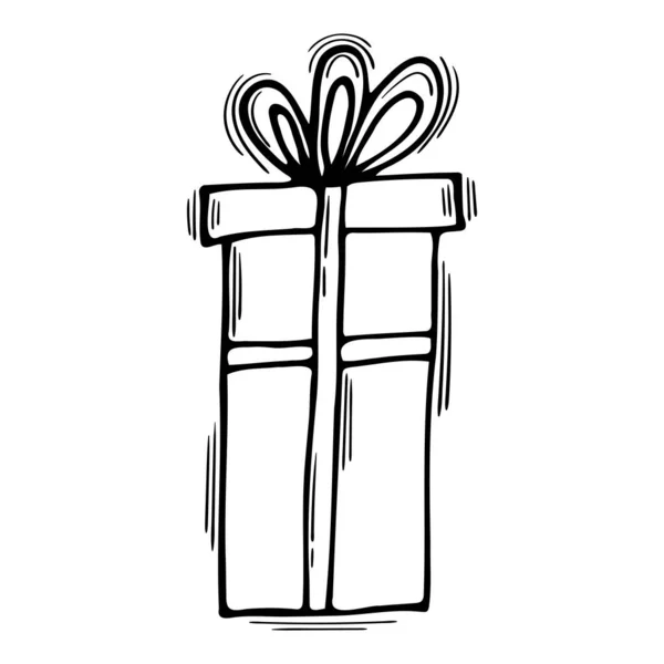 Hand Drawn Gift Box Doodle Present Ribbon Surprise Birthday Christmas — Vector de stock