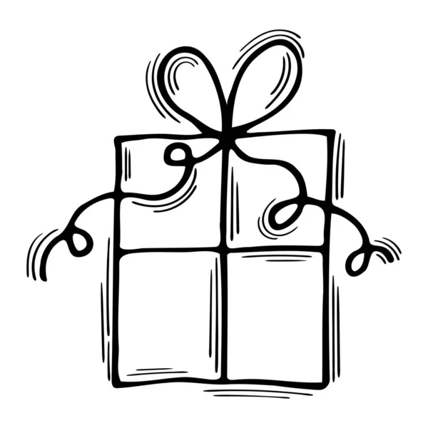 Hand Drawn Gift Box Surprise Birthday Wedding Christmas Doodle Present — Vector de stock