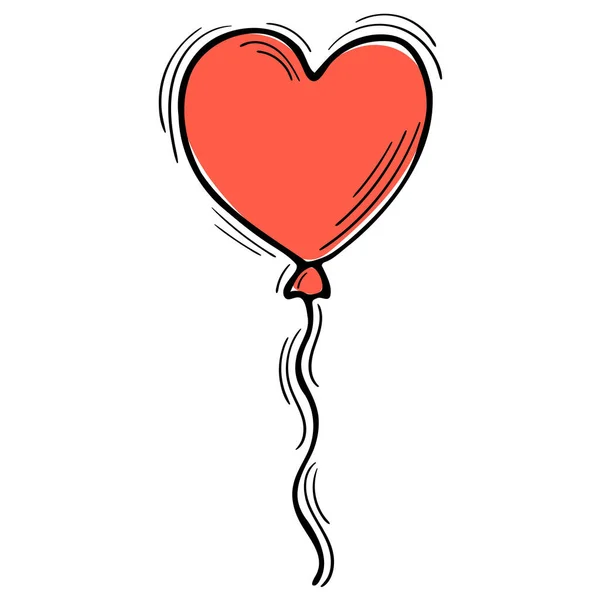 Hand Drawn Heart Balloon Birthday Party Surprise Valentine Wedding Sketch — Vettoriale Stock