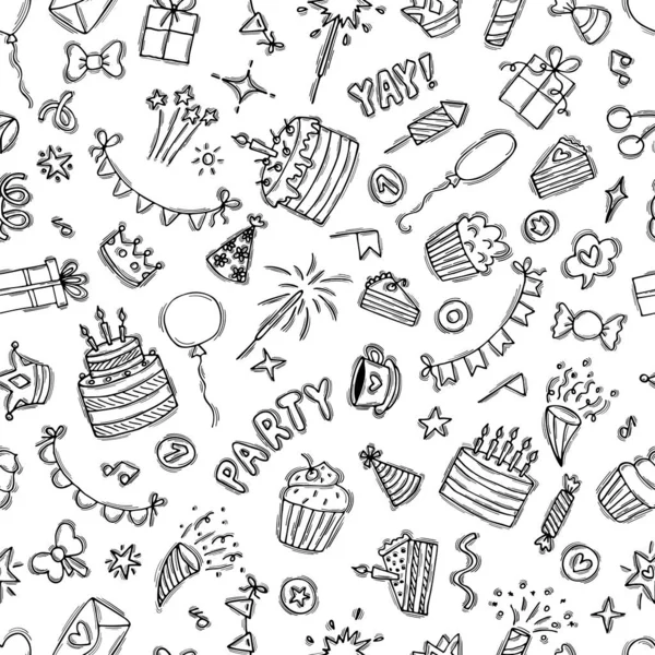 Birthday Seamless Pattern Cute Background Hand Drawn Party Theme Happy — 图库矢量图片