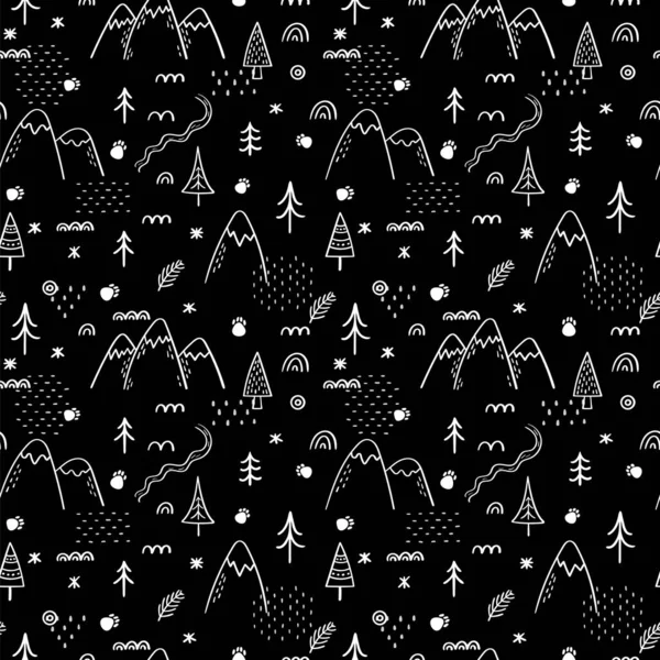 Seamless Pattern Forest Design Scandinavian Style Hand Drawn Background Woodland — Stock vektor
