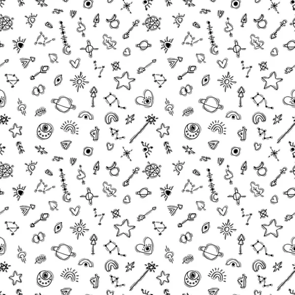 Seamless Pattern Hand Drawn Boho Elements Ethnic Style Tribal Background — Vettoriale Stock
