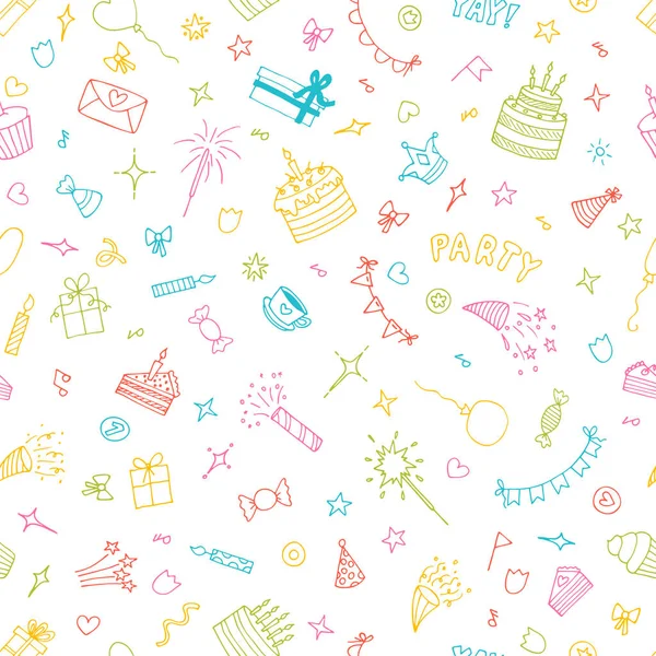 Birthday Seamless Pattern Happy Birthday Hand Drawn Party Theme Cute 로열티 프리 스톡 벡터