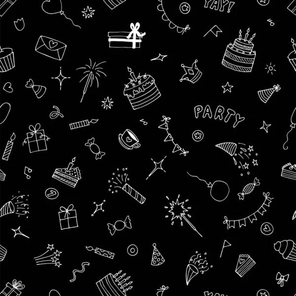Birthday Seamless Pattern Cute Doodle Background Hand Drawn Party Theme — Vettoriale Stock