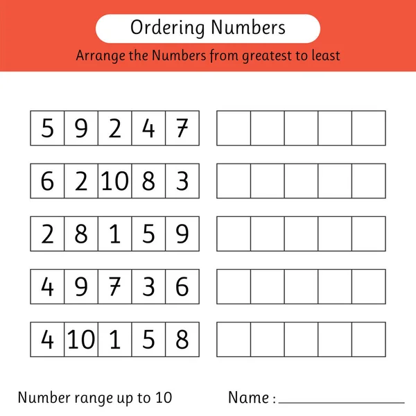 Ordering Numbers Worksheet Arrange Numbers Greatest Least Number Range Mathematics — Stockvektor
