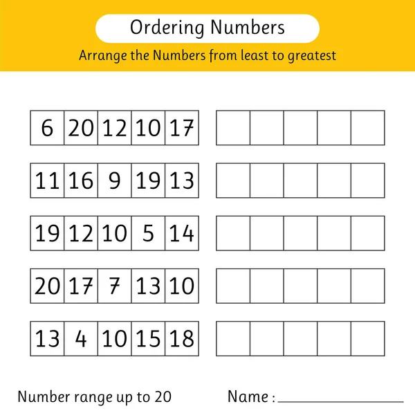 Ordering Numbers Worksheet Arrange Numbers Least Greatest Mathematics Number Range — Stock Vector