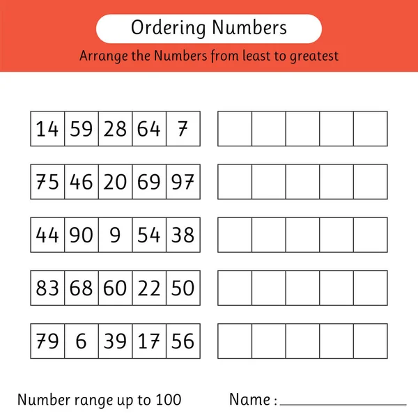 Ordering Numbers Worksheet Arrange Numbers Least Greatest Number Range 100 — Stockvektor