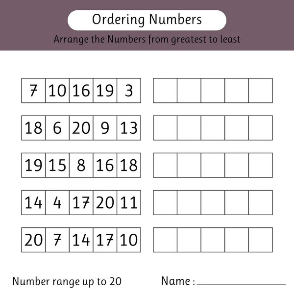 Ordering Numbers Worksheet Number Range Arrange Numbers Greatest Least Mathematics — Stockvector