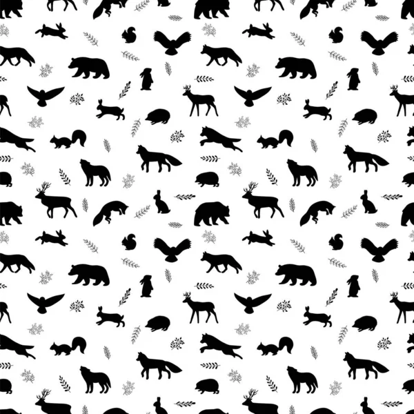 Seamless Pattern Wild Forest Animals Woodland Life Background Fabric Clothing — ストックベクタ