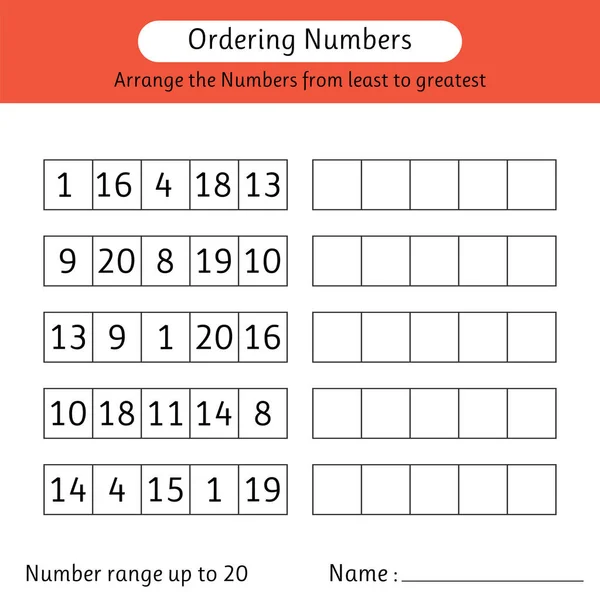 Ordering Numbers Worksheet Arrange Numbers Least Greatest Number Range Mathematics Ilustracje Stockowe bez tantiem