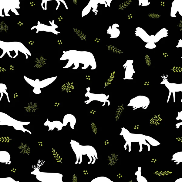 Seamless pattern with wild forest animals. Woodland life. Background for textile, wrapping paper, fabric, clothing. Vector illustration