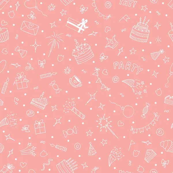 Hand Drawn Party Seamless Pattern Cute Doodle Background Birthday Theme — Vettoriale Stock