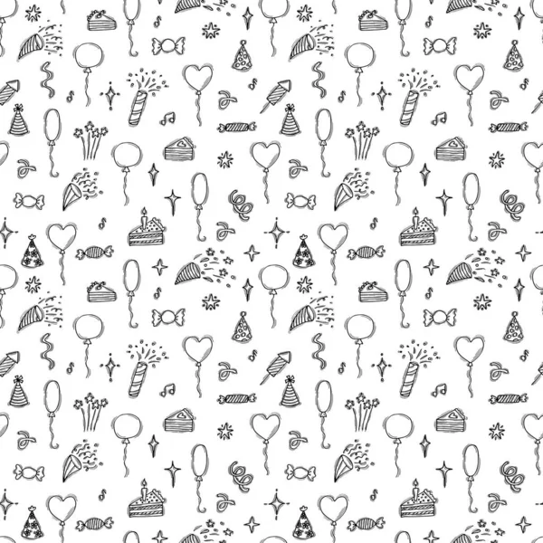 Hand Drawn Party Seamless Pattern Birthday Theme Cute Doodle Background — Vettoriale Stock