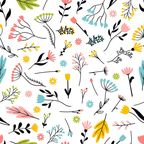 Seamless Pattern Hand Drawn Flowers Floral Background Trendy Texture Textile — Vector de stock