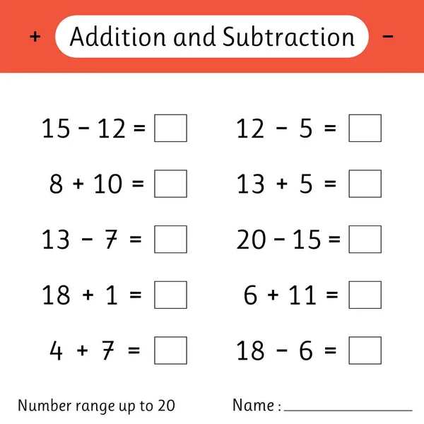 Addition Subtraction Number Range Math Worksheet Kids Solve Examples Write 로열티 프리 스톡 일러스트레이션