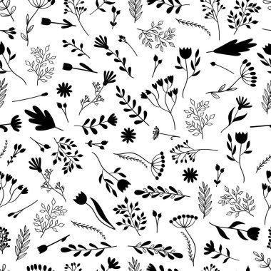 Elle çizilmiş çiçekli pürüzsüz desen. Hoş bir çiçek geçmişi var. Paketleme, kumaş, tekstil, duvar kâğıdı için moda. Vektör illüstrasyonu