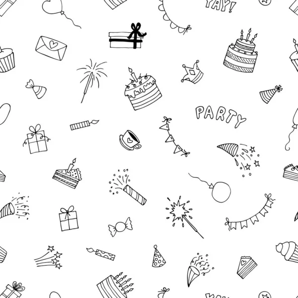Partido Dibujado Mano Patrón Sin Costura Feliz Cumpleaños Lindo Fondo — Archivo Imágenes Vectoriales