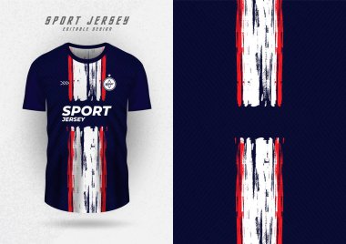 Spor formaları, formalar, koşu tişörtleri için arka plan şablonu, beyaz ve kırmızı çizgili lacivert.