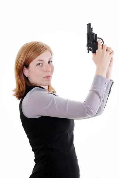 Menina bonita com arma — Fotografia de Stock