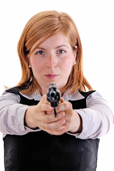 Woman with handgun — Stock Photo, Image