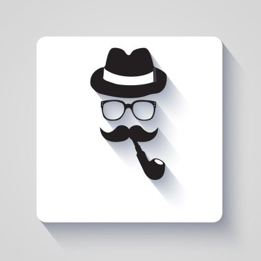 Moustache with hat, smoking pipe and glasses icon vector