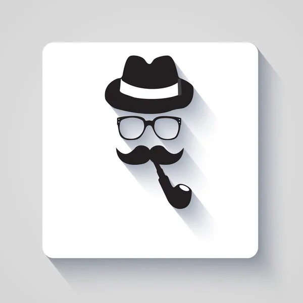 Moustache avec chapeau, pipe fumeur et icône de lunettes — Image vectorielle