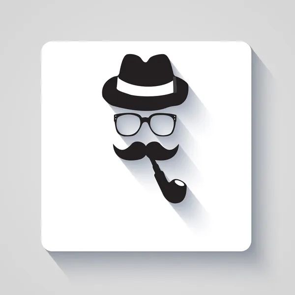 Schnurrbart mit Hut, Pfeife und Brille — Stockvektor
