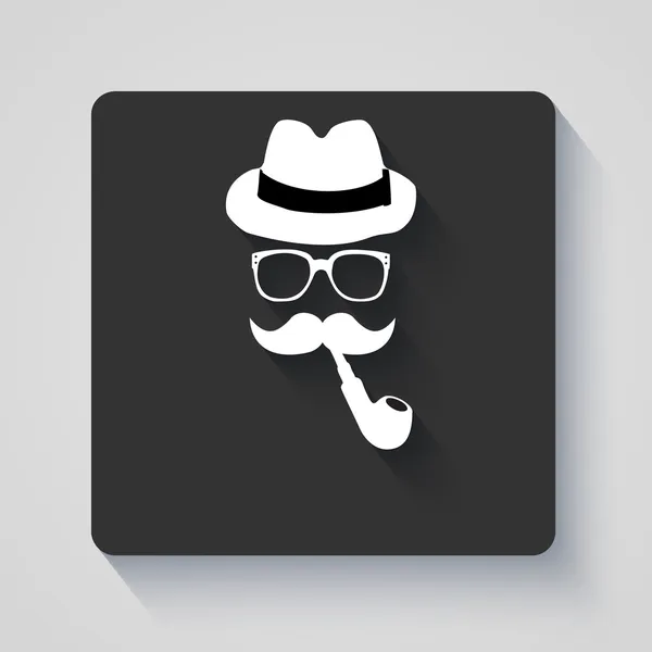 Moustache avec chapeau, pipe fumeur et icône de lunettes — Photo