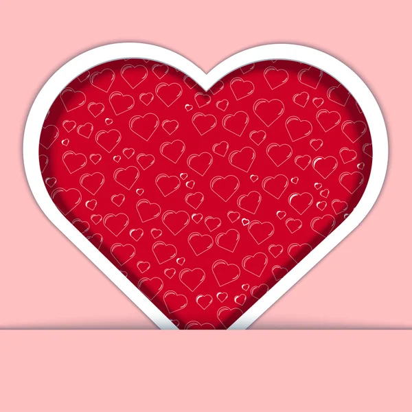 Červené srdce karta s zdobené na růžovém pozadí — Stock fotografie
