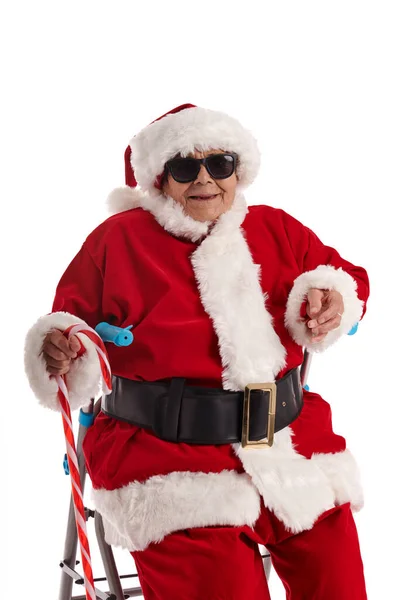 Old Woman Dressed Santa Claus White Background — Stock Photo, Image