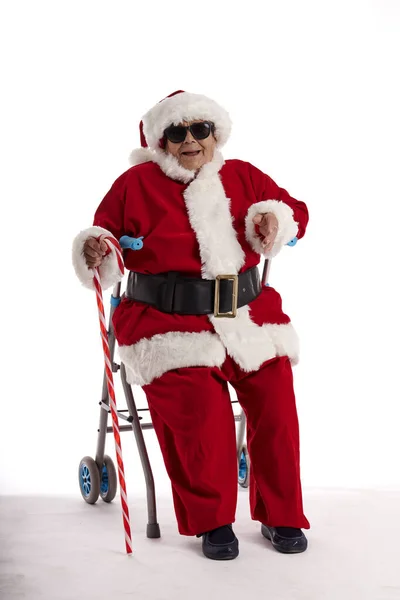 Old Woman Dressed Santa Claus White Background — Stock Photo, Image