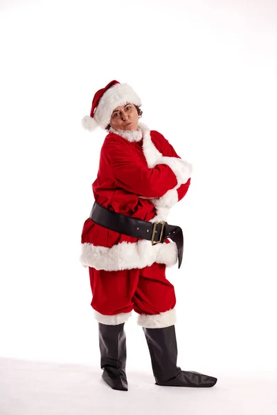 Middle Aged Woman Santa Claus Costume White Background — Stock Photo, Image