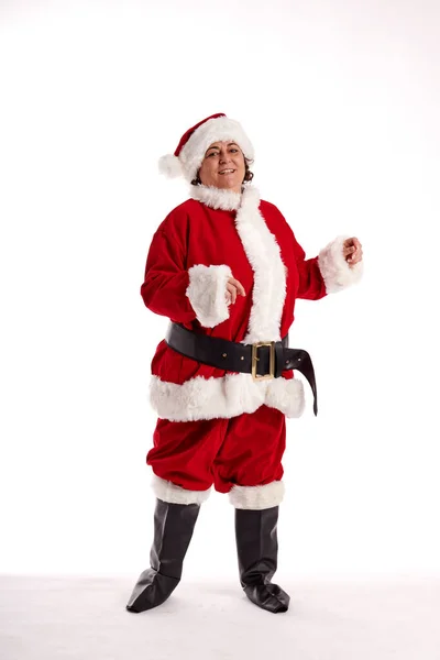Middle Aged Woman Santa Claus Costume White Background — Stock Photo, Image