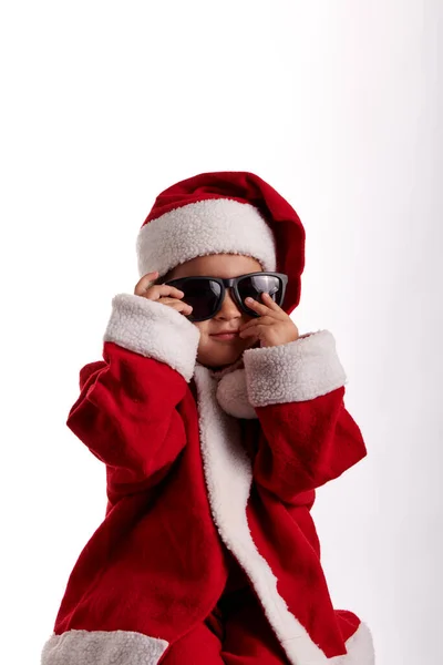 Little Girl Dressed Santa Claus White Background — Stock Photo, Image