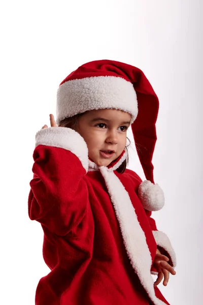 Little Girl Dressed Santa Claus White Background Royalty Free Stock Photos