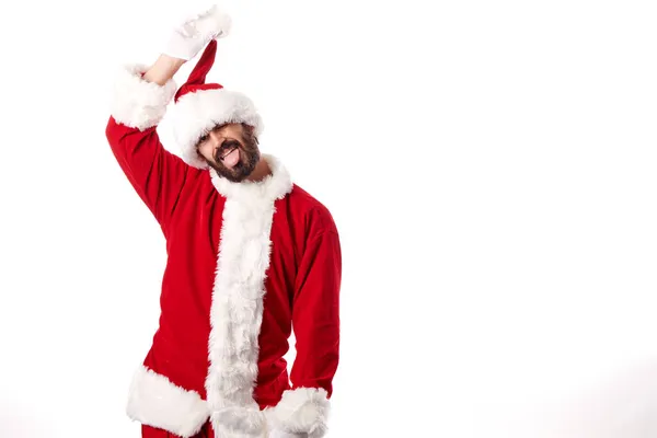 Santa Claus Making Gestures White Background — Stock Photo, Image