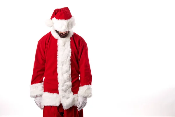 Noel Baba beyaz arka planda hareketler yapıyor.