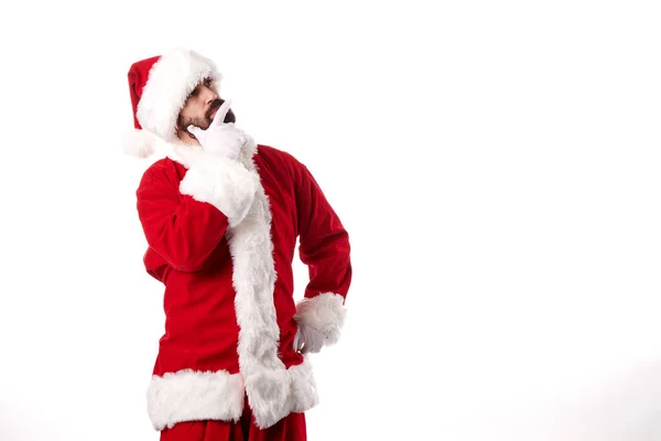 Santa Claus Dělá Gesta Bílém Pozadí — Stock fotografie
