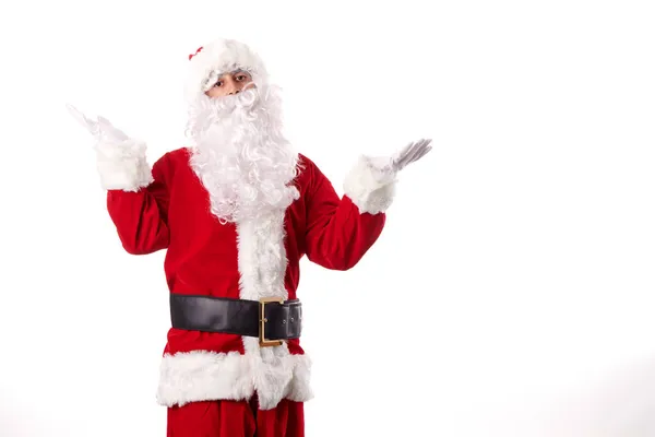 Święty Mikołaj Robi Gesty Białym Tle — Zdjęcie stockowe
