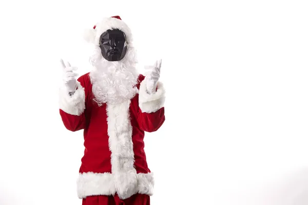 Święty Mikołaj Czarną Wielokątną Maską Białym Tle — Zdjęcie stockowe