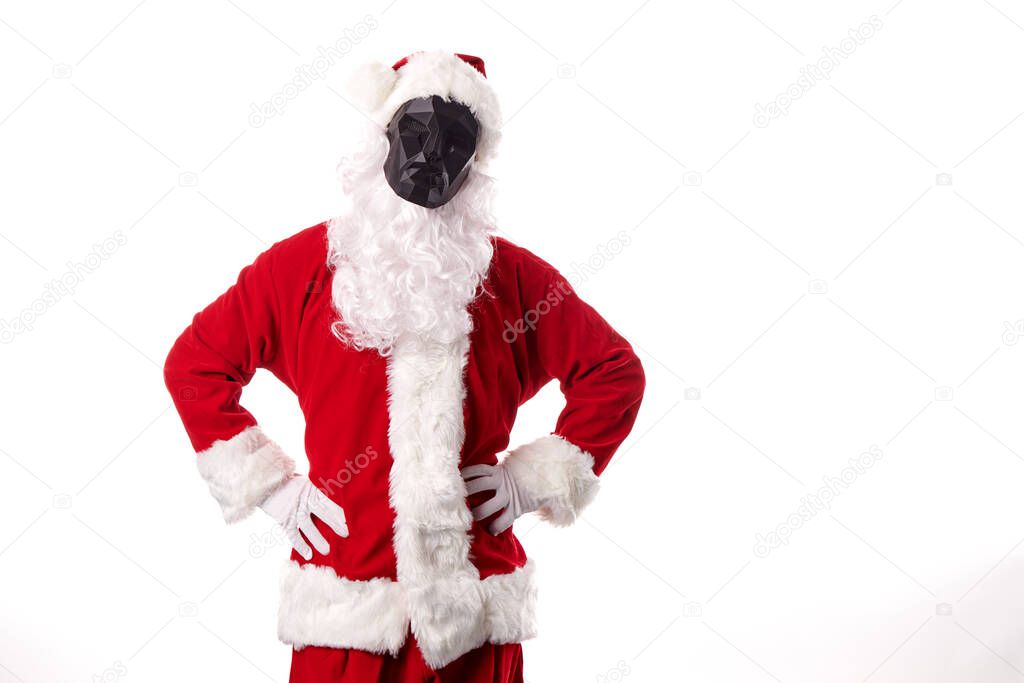Santa Claus with black polygonal mask on white background
